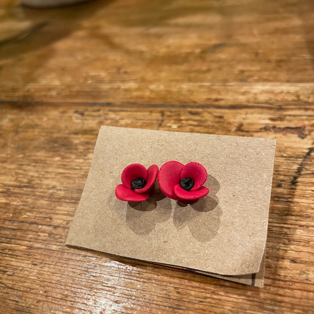 Red Flower Stud Earrings